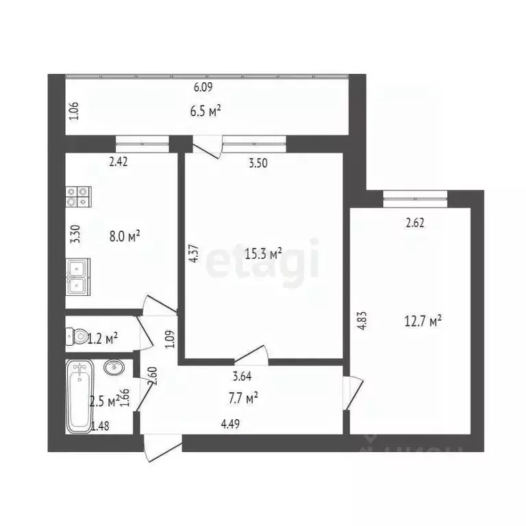 2-к кв. Тюменская область, Тюмень ул. Шишкова, 16/1 (47.4 м) - Фото 0