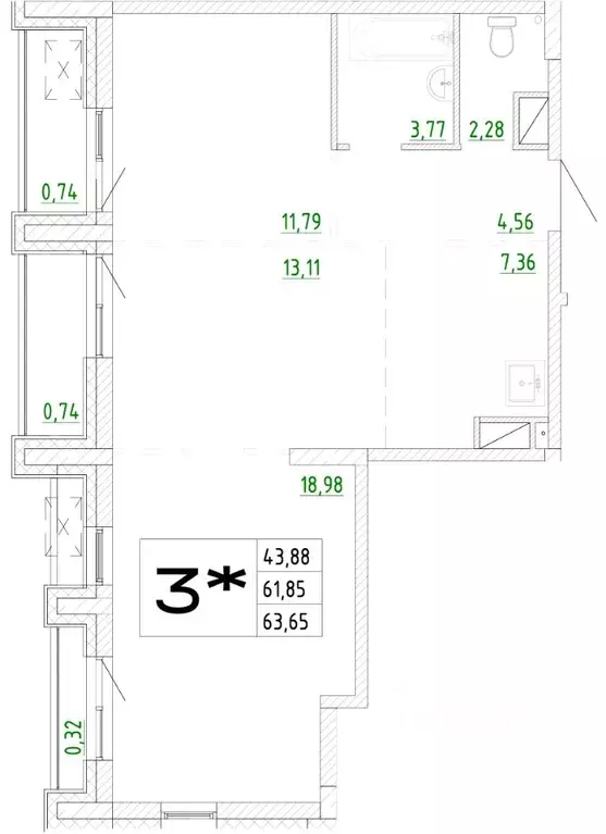 3-к кв. Приморский край, Владивосток Бежецкая ул., 1 (63.65 м) - Фото 0