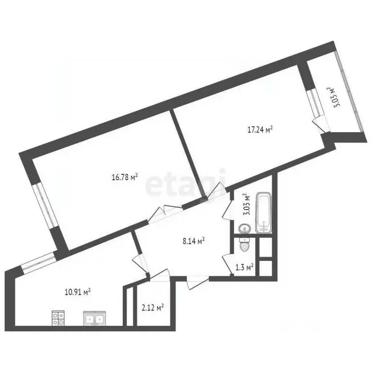 2-к кв. Ямало-Ненецкий АО, Новый Уренгой Юбилейный мкр, 2/2А (59.2 м) - Фото 2