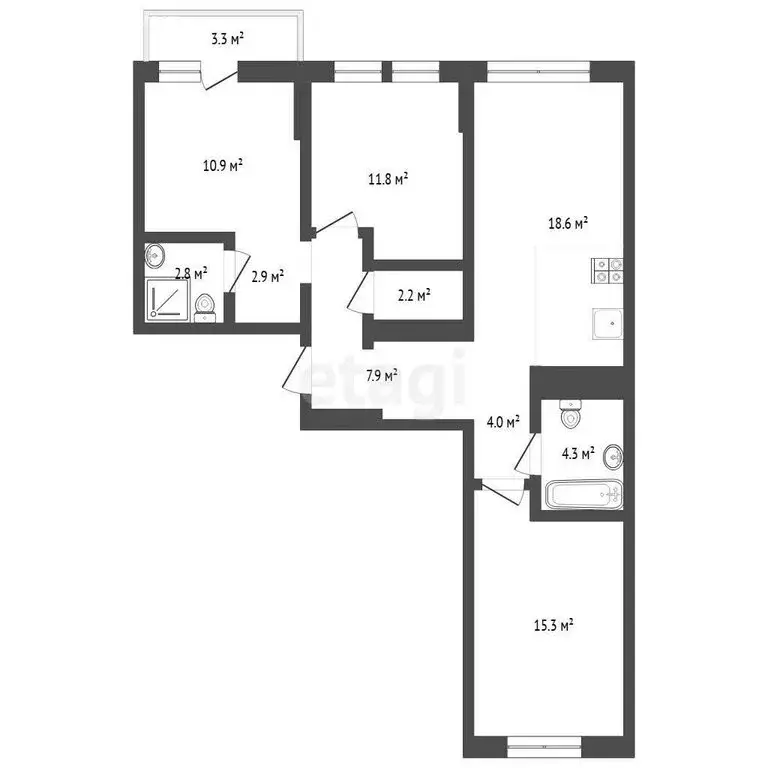 3-комнатная квартира: Тюмень, улица Республики, 205к1 (80.7 м) - Фото 1
