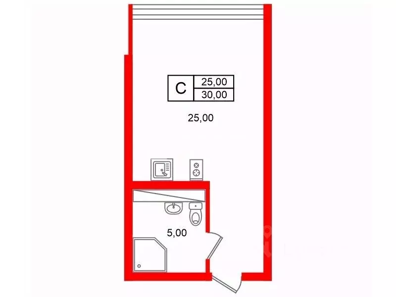 Студия Санкт-Петербург Черниговская ул., 17 (30.0 м) - Фото 2