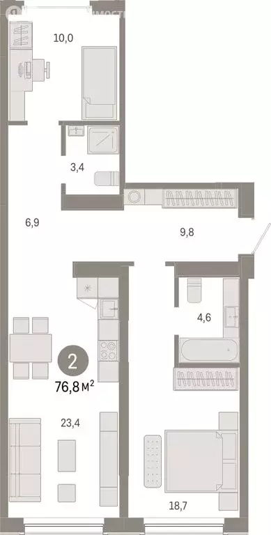 2-комнатная квартира: Новосибирск, Большевистская улица, с49 (76.75 м) - Фото 1