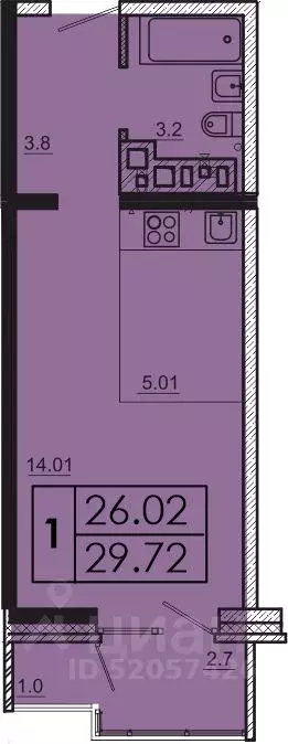 1-к кв. Иркутская область, Иркутск ул. Баумана, 271 (29.72 м) - Фото 1