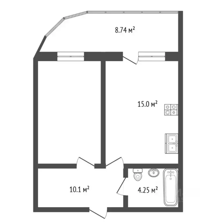 1-к кв. Тюменская область, Тюмень ул. Федюнинского, 64к2 (48.0 м) - Фото 2