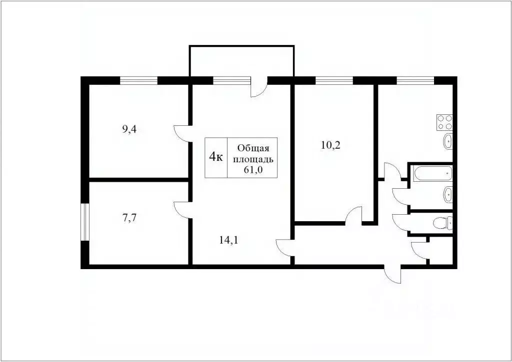 4-к кв. Кемеровская область, Мыски ул. Вахрушева, 27 (61.0 м) - Фото 1
