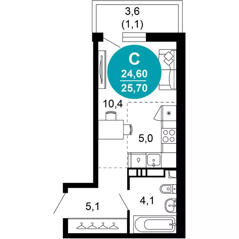 1-комнатная квартира: Сочи, улица Искры, 66/10 (25.7 м) - Фото 0