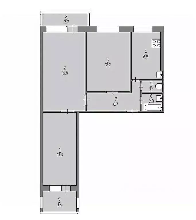 3-к кв. Башкортостан, Уфа Баязита Бикбая ул., 18 (59.1 м) - Фото 2