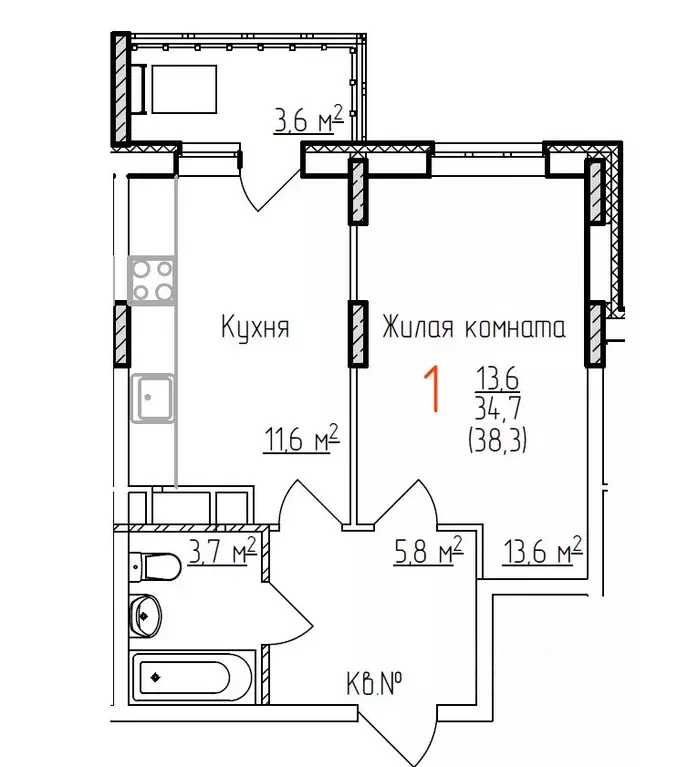 1-к кв. владимирская область, владимир добросельская ул, 180 (38.3 м) - Фото 0