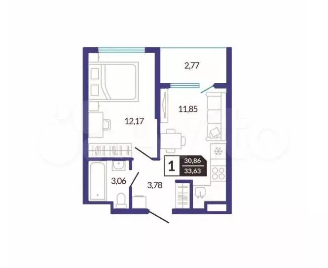1-к. квартира, 33,6 м, 8/10 эт. - Фото 1