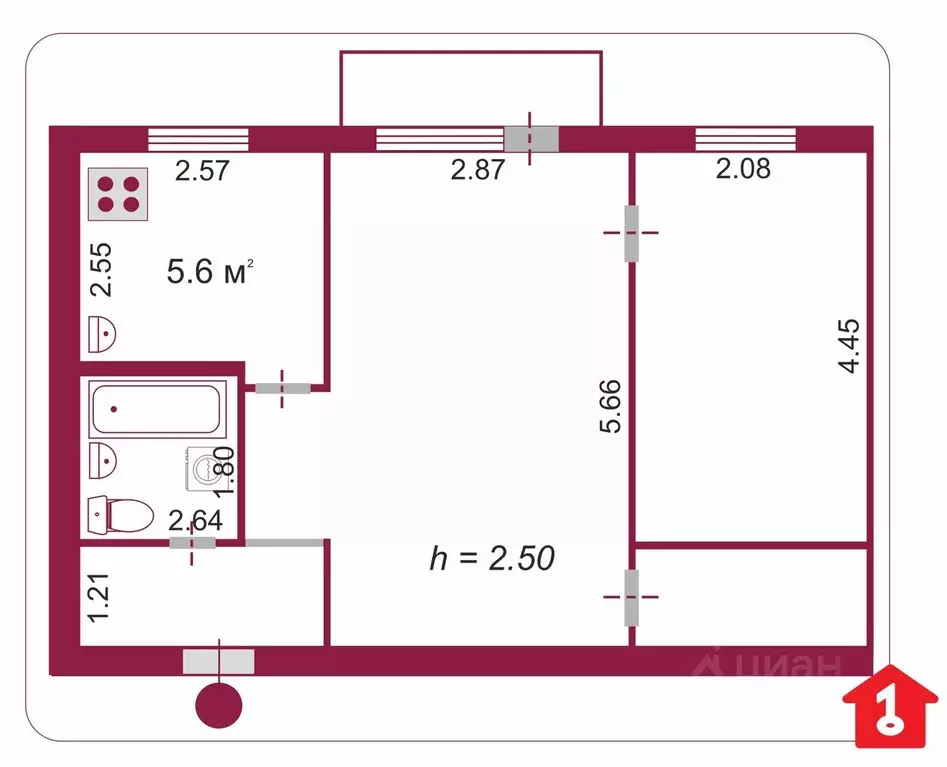 2-к кв. Омская область, Омск просп. Мира, 68 (39.1 м) - Фото 2