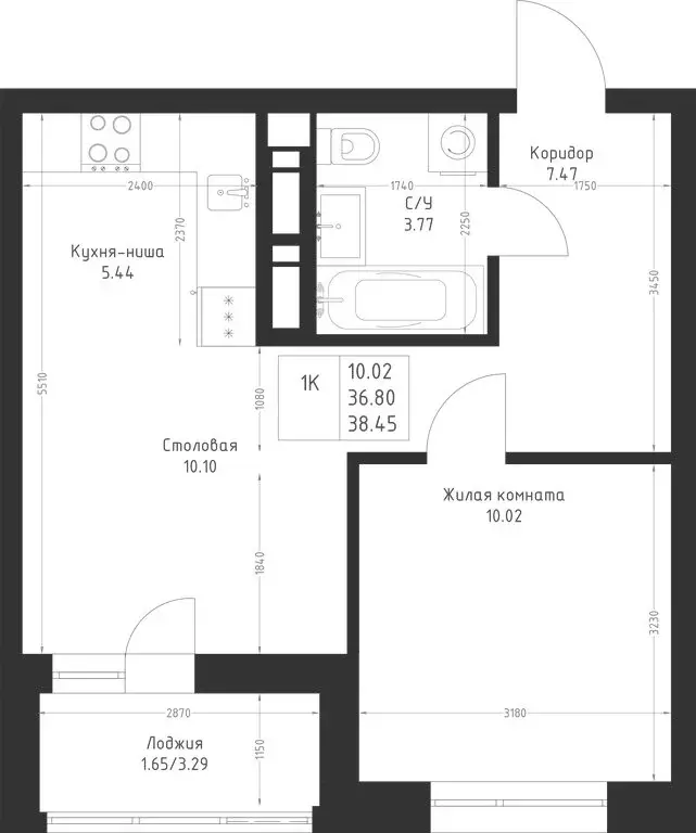 1-комнатная квартира: Казань, жилой район Седьмое Небо (38.45 м) - Фото 1