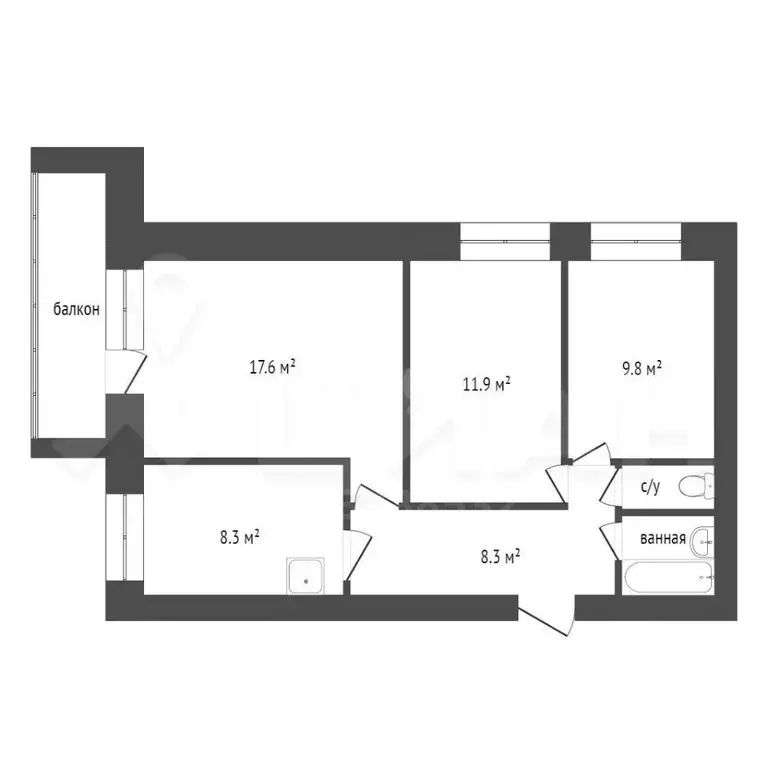 3-к кв. Тюменская область, Тюмень ул. Пермякова, 39 (61.0 м) - Фото 1