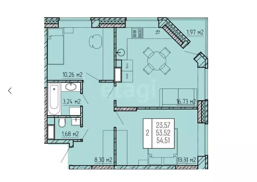 2-комнатная квартира: Калуга, улица Серафима Туликова, 4 (54.51 м) - Фото 1