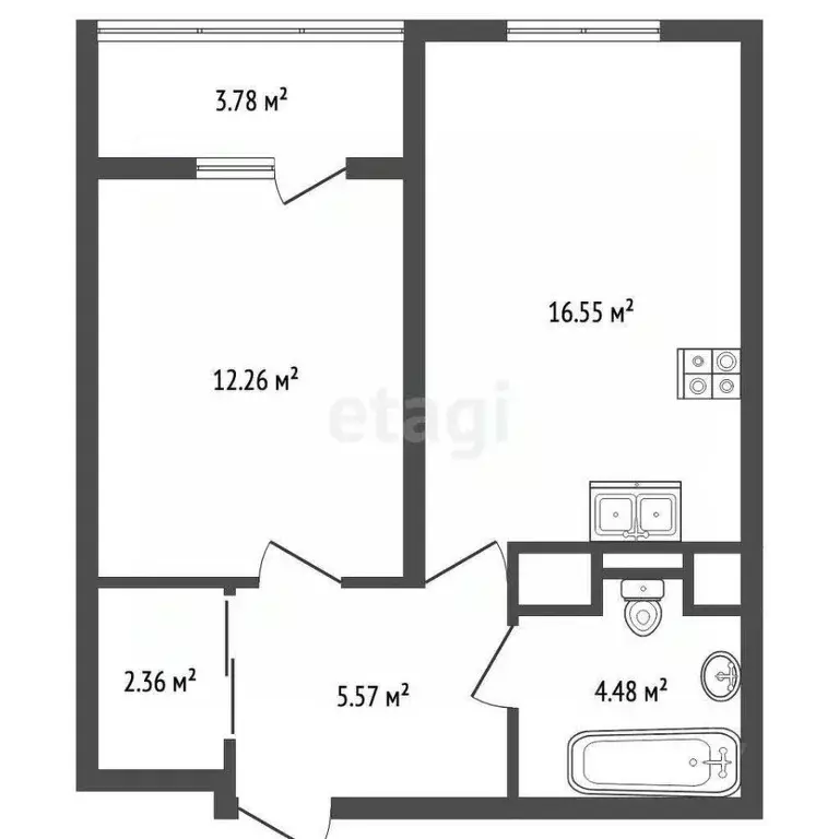 1-к кв. Крым, Симферополь ул. Батурина (43.11 м) - Фото 2