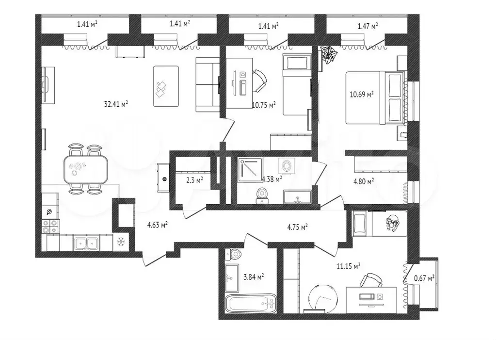 3-к. квартира, 95 м, 4/4 эт. - Фото 0