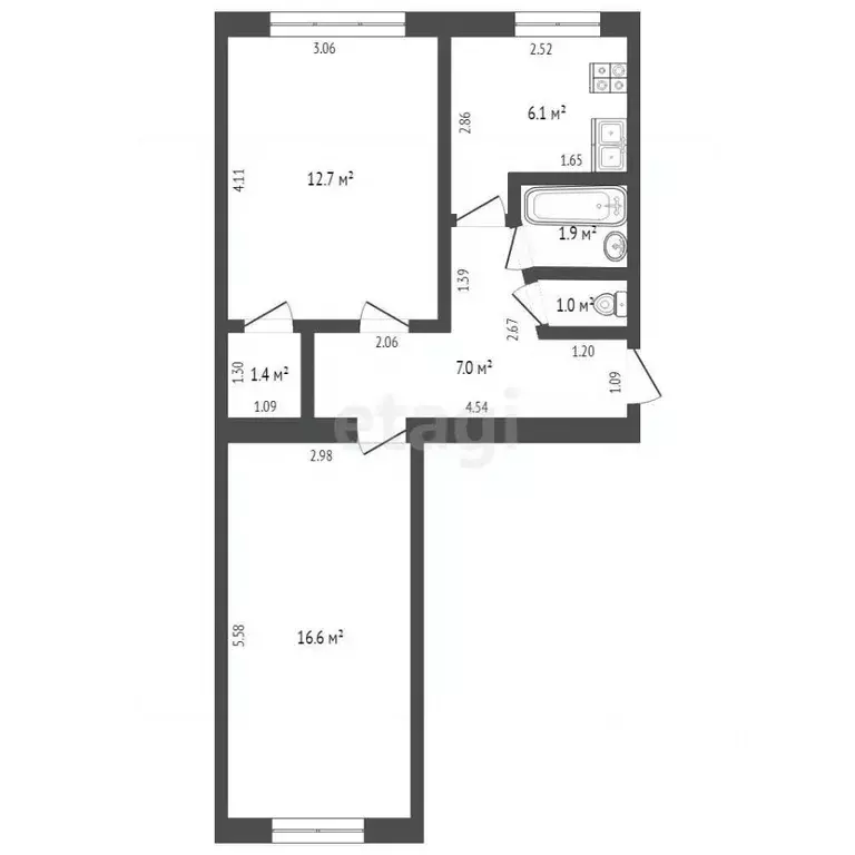 2-к кв. Башкортостан, Стерлитамак ул. Худайбердина, 76 (46.7 м) - Фото 1