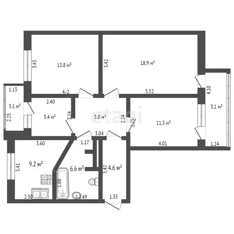 3-комнатная квартира: Калининград, Ясная улица, 3 (76.6 м) - Фото 0
