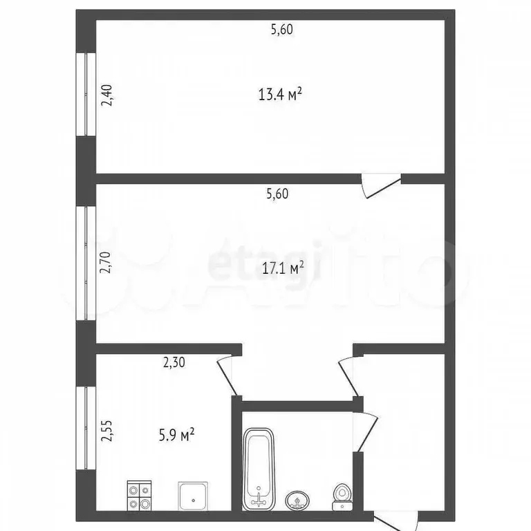 2-к. квартира, 42,4 м, 1/4 эт. - Фото 0