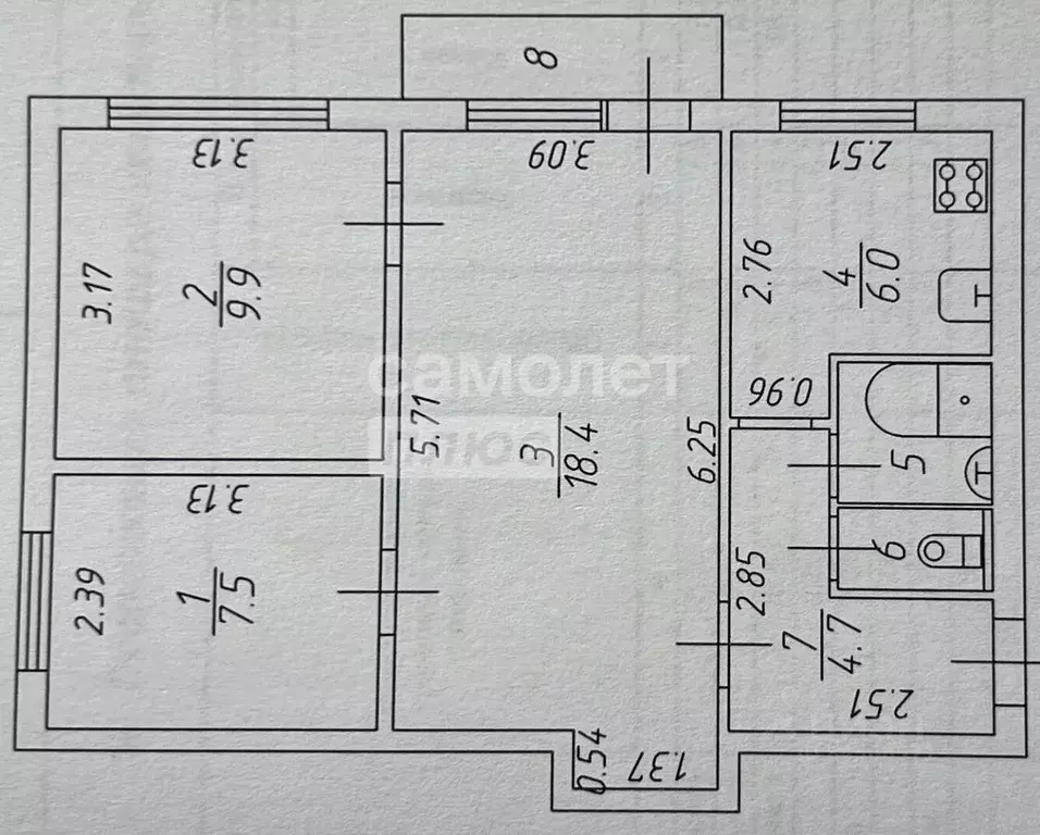 3-к кв. Калужская область, Калуга ул. Маршала Жукова, 5 (49.6 м) - Фото 2