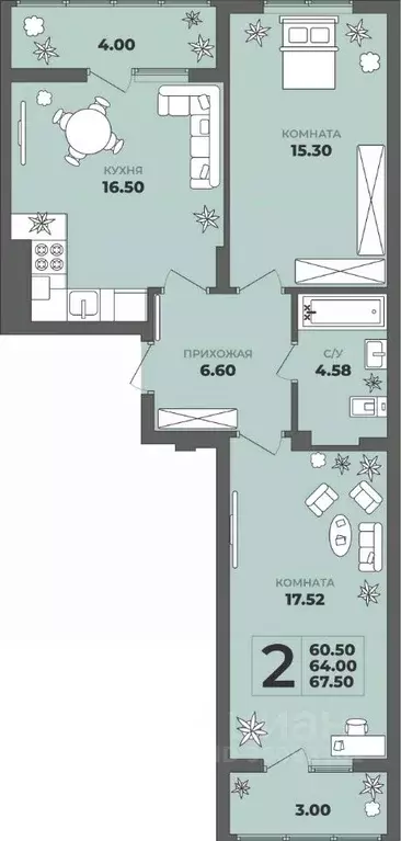 2-к кв. Калининградская область, Калининград ул. Генерала Толстикова, ... - Фото 1