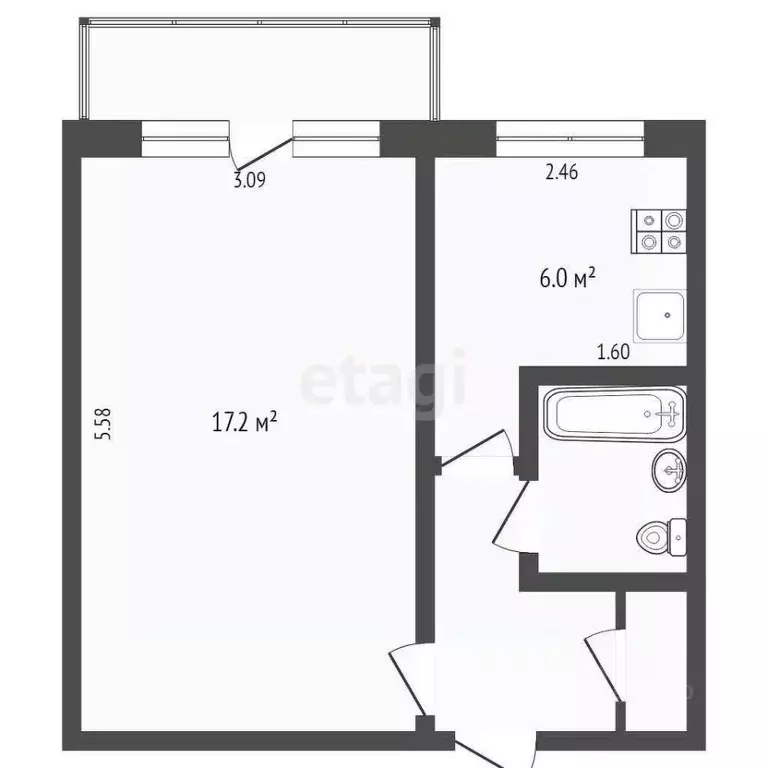 1-к кв. Тюменская область, Тюмень ул. Воровского, 21 (31.0 м) - Фото 1