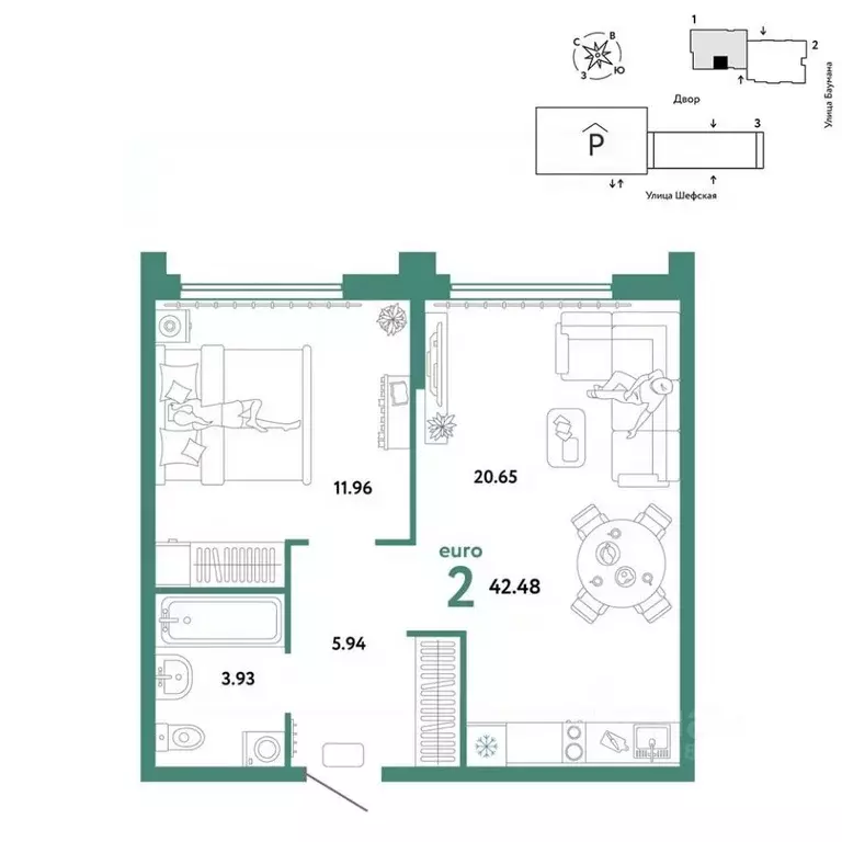 2-к кв. Свердловская область, Екатеринбург ул. Шефская, 22А (42.48 м) - Фото 1