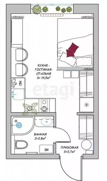 Квартира-студия, 30 м, 1/9 эт. - Фото 0
