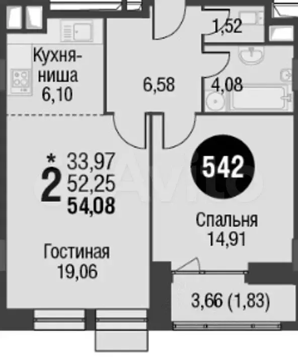 2-к. квартира, 54 м, 2/11 эт. - Фото 0