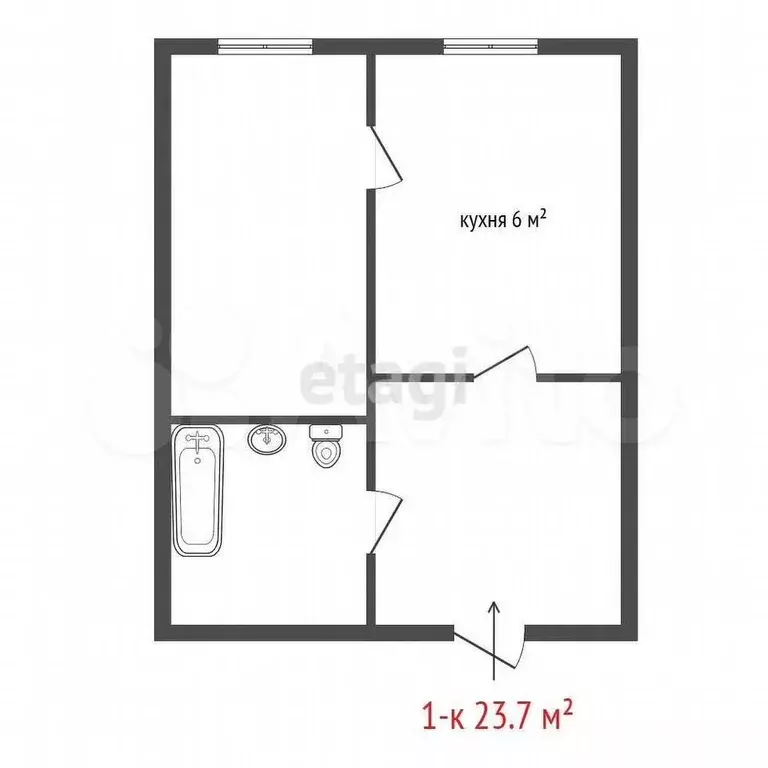 2-к. квартира, 23,7 м, 1/5 эт. - Фото 0