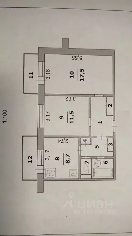 2-к кв. Белгородская область, Белгород ул. Губкина, 35 (51.1 м) - Фото 2