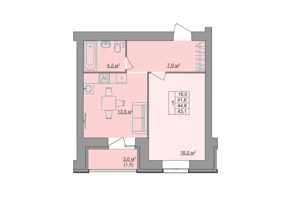 1-к кв. Костромская область, Кострома Магистральная ул., 49А (43.1 м) - Фото 0