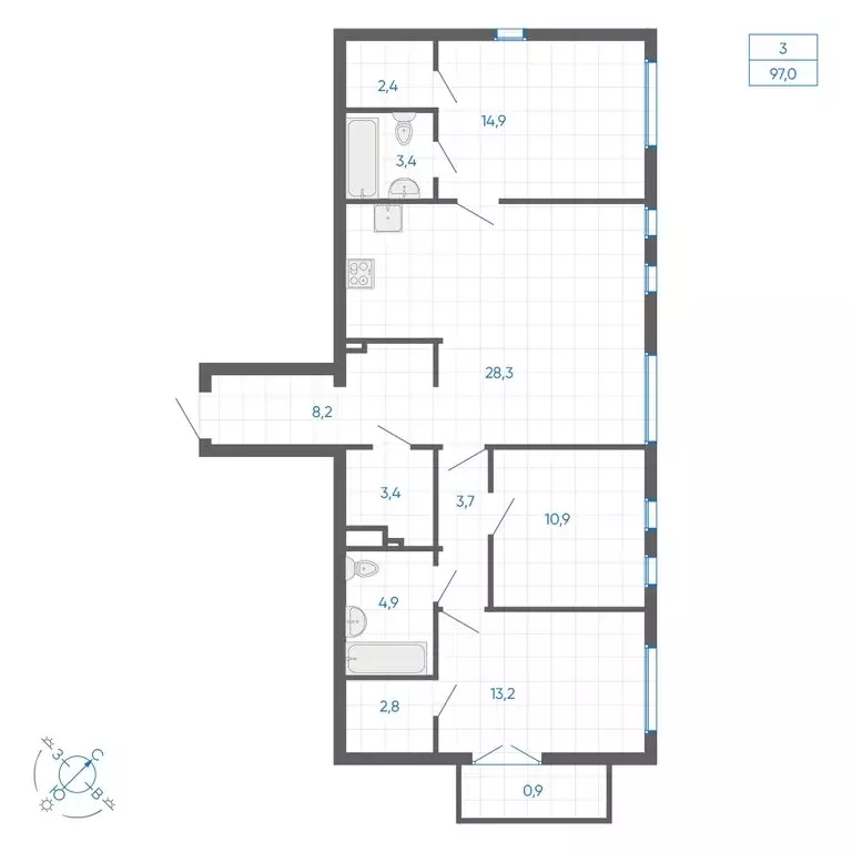 3-комнатная квартира: Екатеринбург, улица Вильгельма де Геннина, 59 ... - Фото 1