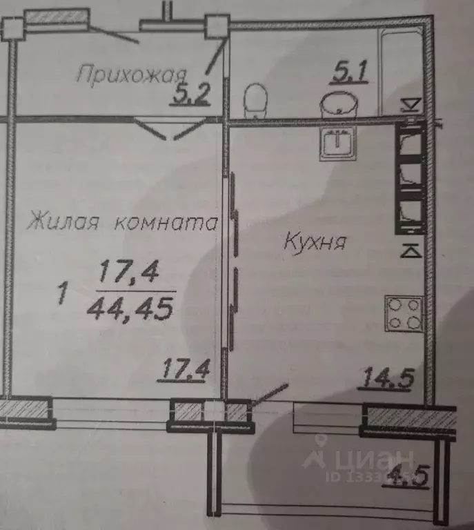 1-к кв. Ивановская область, Иваново ул. Генерала Горбатова, 23 (44.0 ... - Фото 2