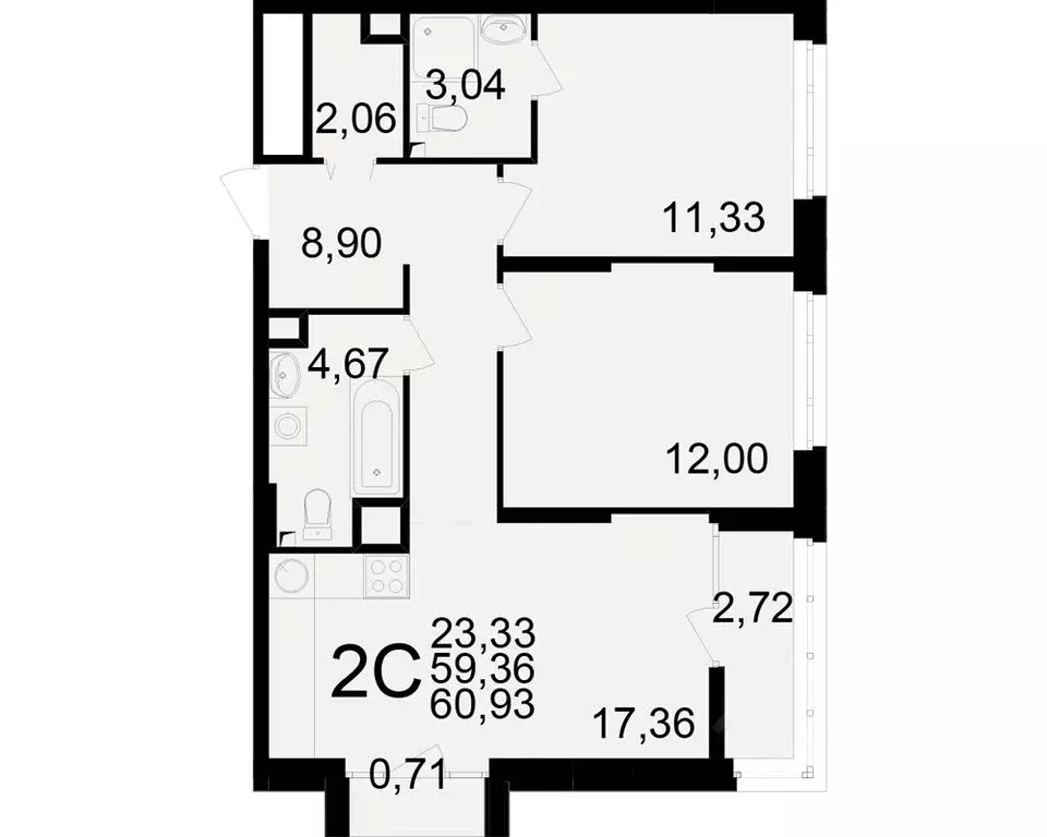 2-к кв. Рязанская область, Рязань Аура жилой комплекс (59.36 м) - Фото 1