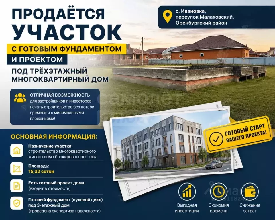 Участок в Оренбургская область, Оренбургский район, с. Ивановка ... - Фото 1