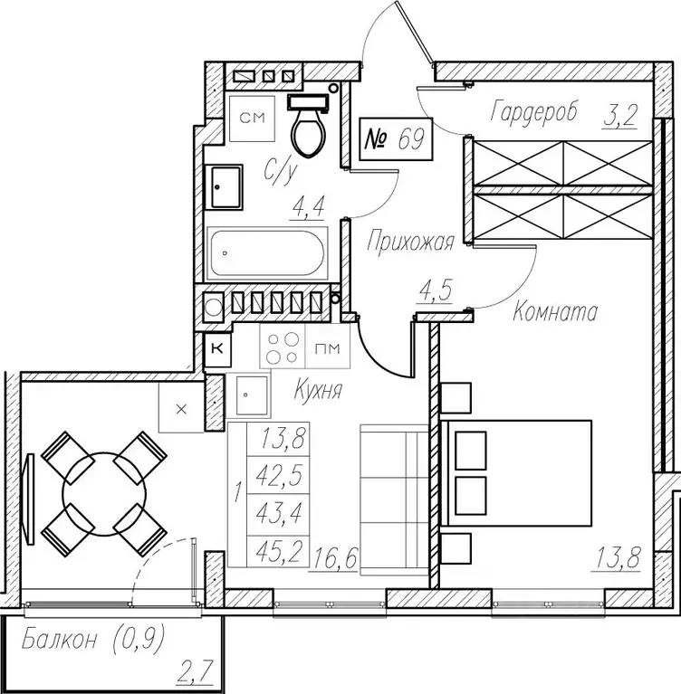 1-к кв. Калининградская область, Пионерский  (43.4 м) - Фото 1