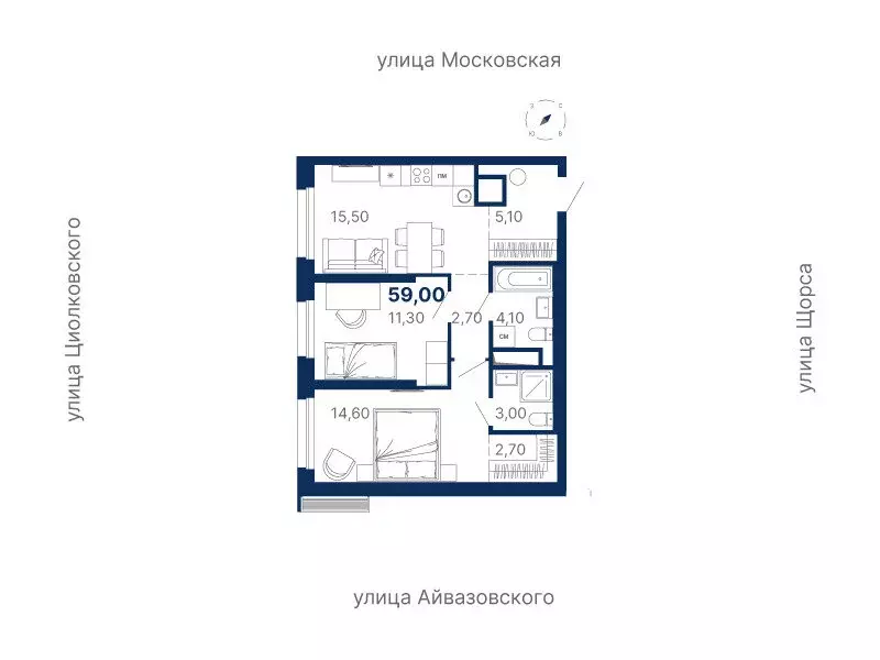 2-комнатная квартира: Екатеринбург, улица Айвазовского, 52 (59 м) - Фото 0