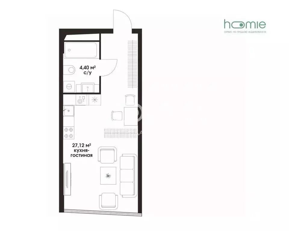 Студия Москва ул. Академика Ильюшина, 21С5 (31.52 м) - Фото 1