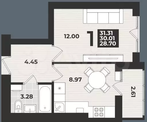 1-к. квартира, 32,4 м, 9/9 эт. - Фото 1