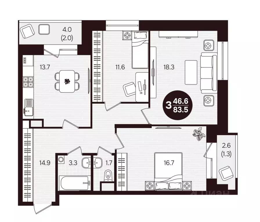 3-к кв. Чувашия, Новочебоксарск ул. 10-й Пятилетки, поз5 (83.5 м) - Фото 1