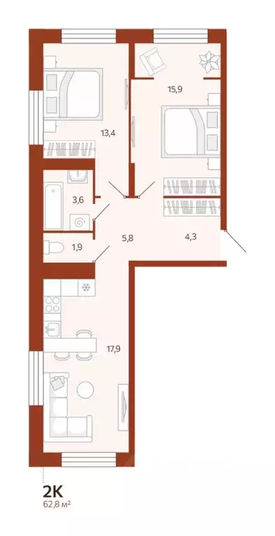 2-к кв. Тюменская область, Тюмень ул. Новаторов, 28 (62.78 м) - Фото 0