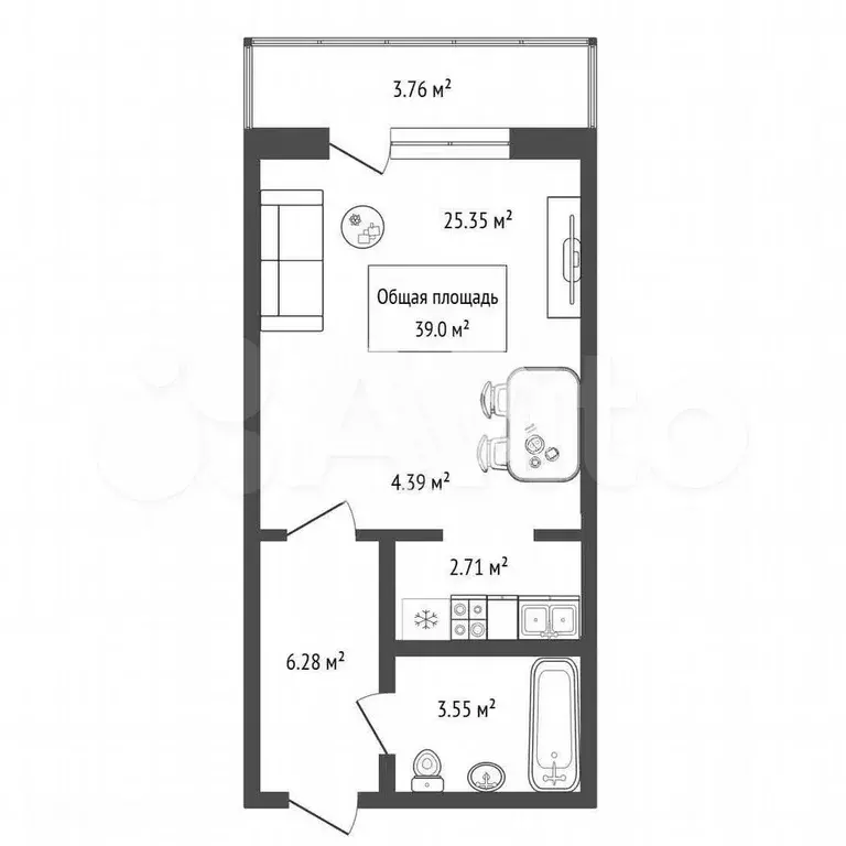 Квартира-студия, 39 м, 10/10 эт. - Фото 0