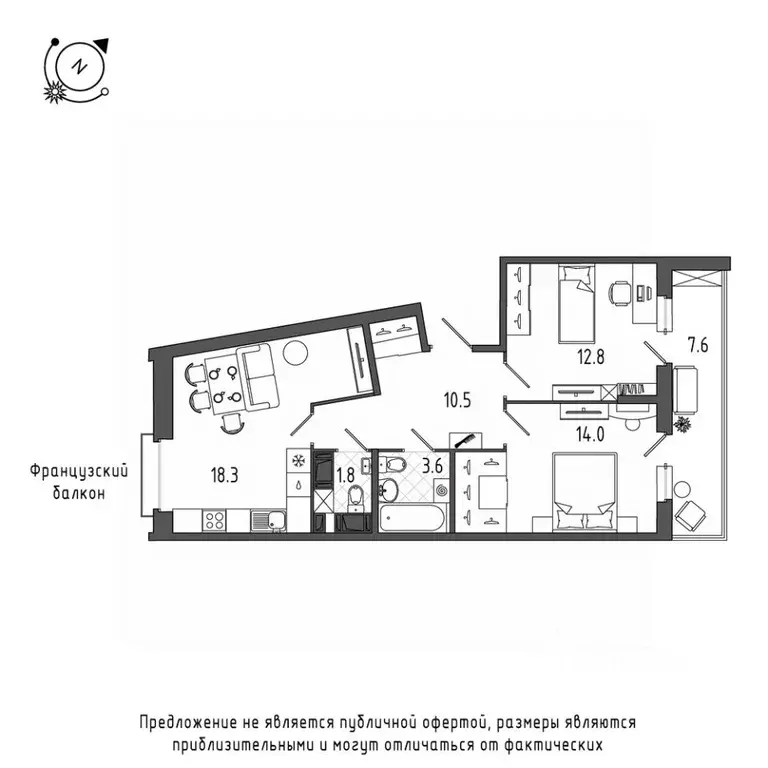 2-к кв. Санкт-Петербург Черниговская ул., 17 (66.3 м) - Фото 0