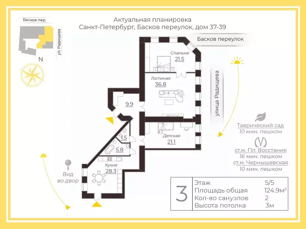 3-к кв. Санкт-Петербург пер. Басков, 37-39 (125.0 м) - Фото 2