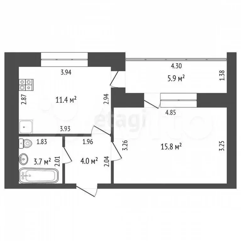 1-к. квартира, 38 м, 6/9 эт. - Фото 0
