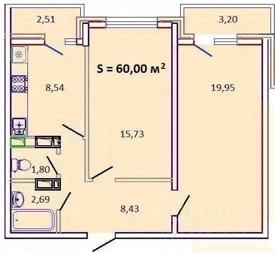 2-к кв. Краснодарский край, Краснодар ул. Евгении Жигуленко, 25к1 ... - Фото 1