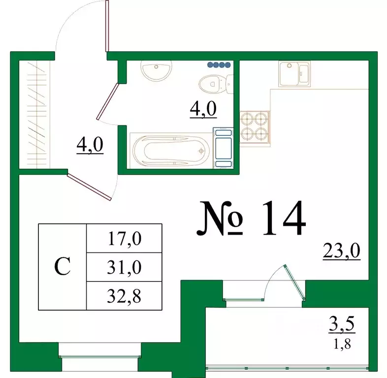 Студия Ленинградская область, Гатчина Красносельское ш., 4А (32.8 м) - Фото 1