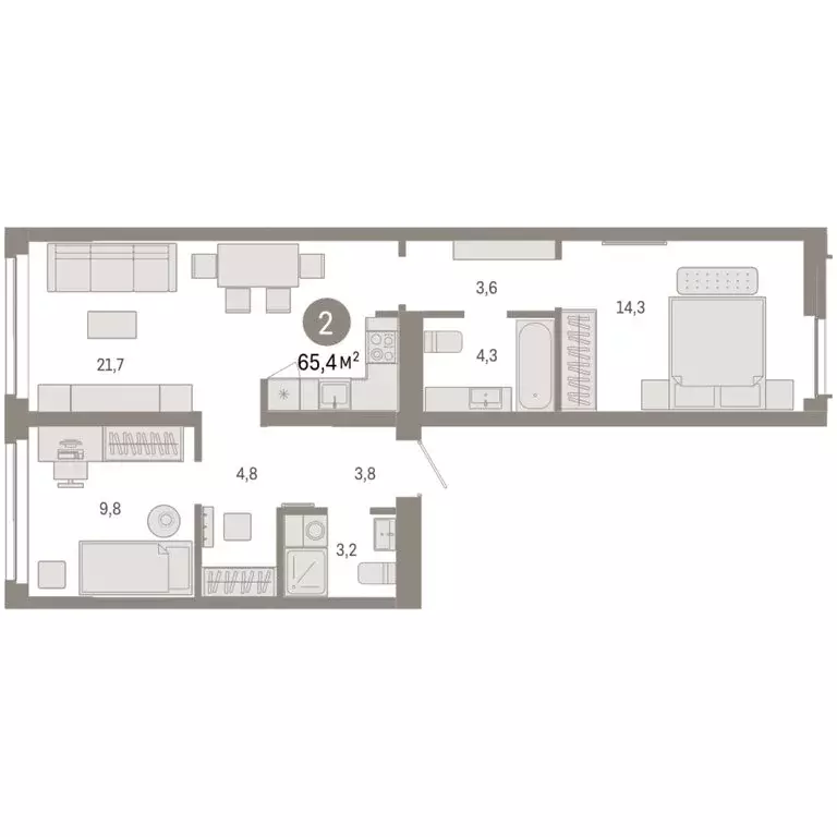 2-комнатная квартира: Новосибирск, Большевистская улица, 66 (65.43 м) - Фото 2