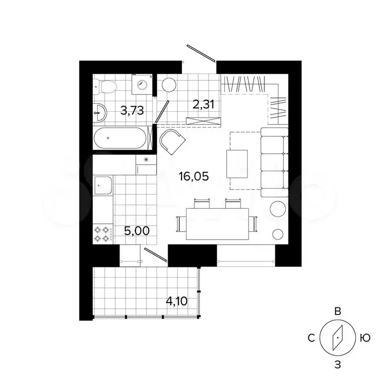 1-к. квартира, 27,1 м, 4/4 эт. - Фото 0