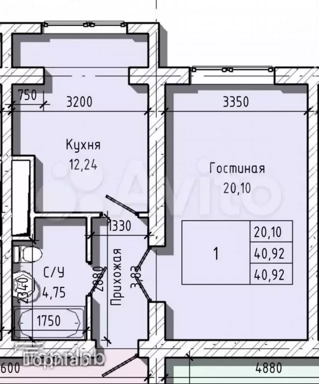 1-к. квартира, 40,9 м, 7/7 эт. - Фото 0